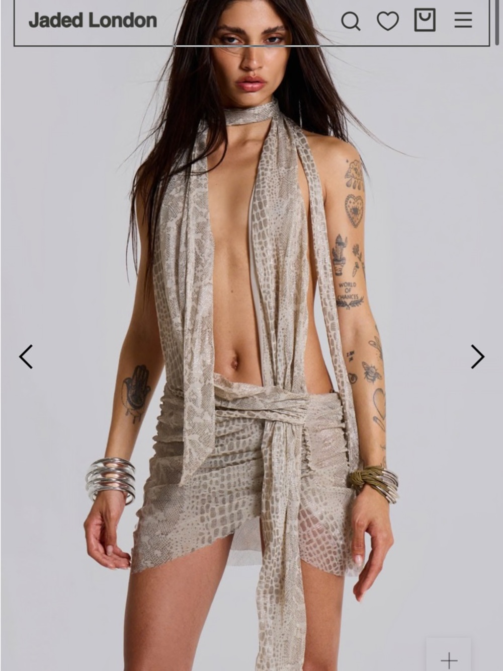 Jaded London Taupe Snakeskin Halter Tie Mini Dress